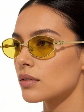 Miu Miu Gold Frame Sunglasses with Yellow Lenses